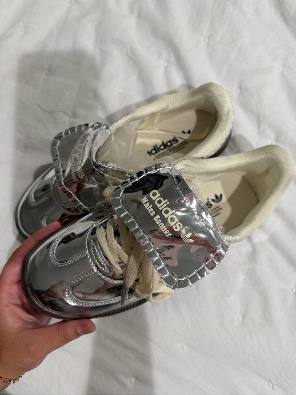 adidas Metallic Silver Low-Top Sneakers with Cream Accents - Picture 5 of 5